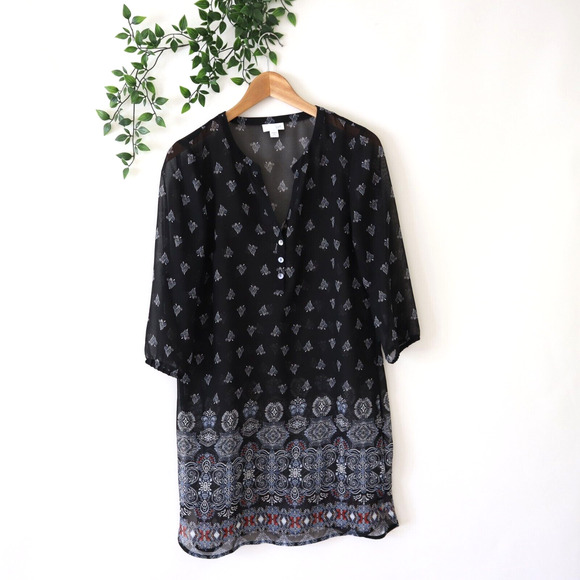 J.Jill Black Printed Sheer Polyester Cover Up Dress Size XS PETITE - Picture 1 of 4